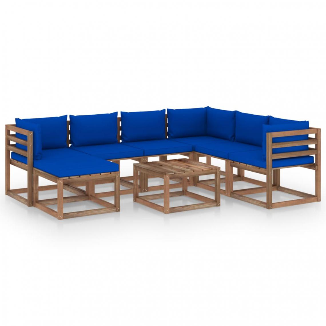 Vidaxl - vidaXL Salon de jardin 8 pcs avec coussins Bleu - Chaises de jardin