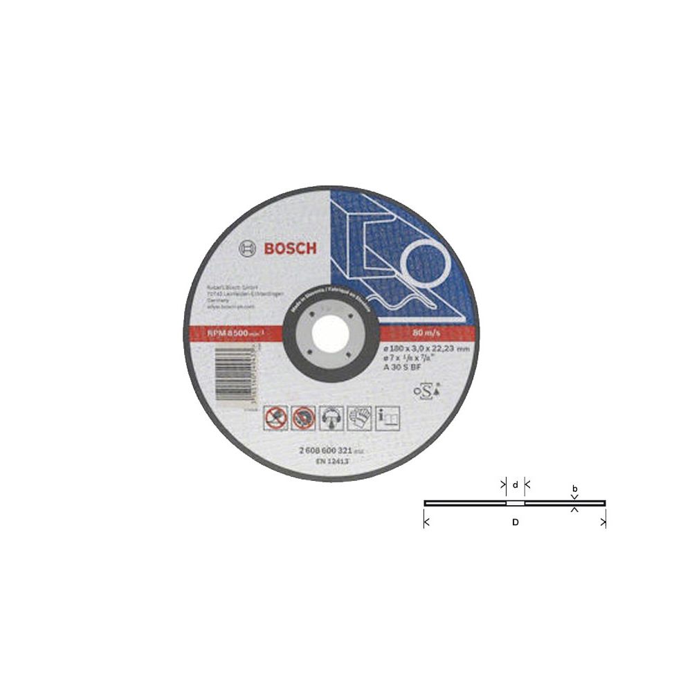 Bosch - 1 disque à tronçonner pour métaux à moyeu plat Ø180mm BOSCH 2608600321 - Accessoires sciage, tronçonnage