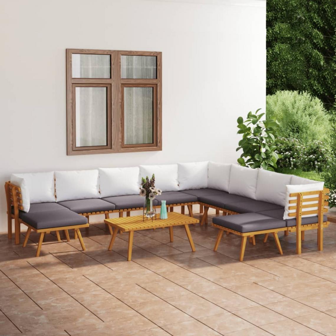 Vidaxl - vidaXL Salon de jardin 11 pcs avec coussins Bois d'acacia solide - Ensembles canapés et fauteuils
