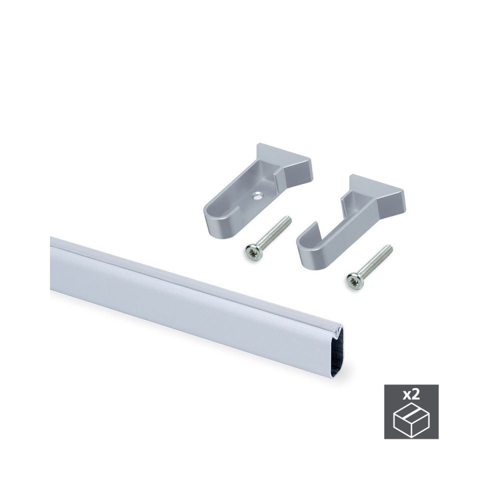 Emuca - Kit de 2 barres de penderie 30 x 15 mm en aluminium longueur 950 mm et supports Silk Emuca pour armoire - Cheville