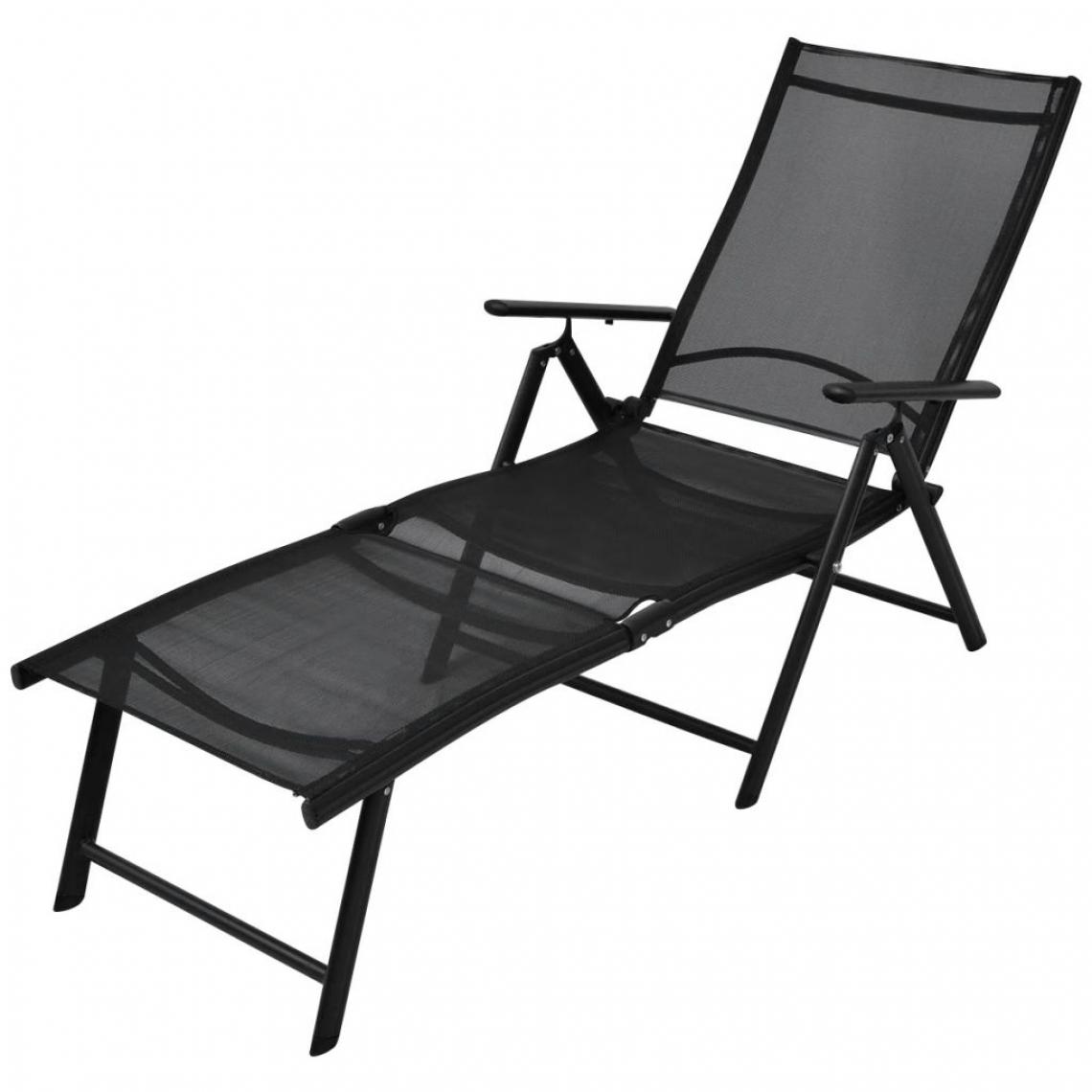 Vidaxl - Chaise longue pliable 178 x 63,5 x 96 cm Aluminium Noir - Noir - Chaises de jardin