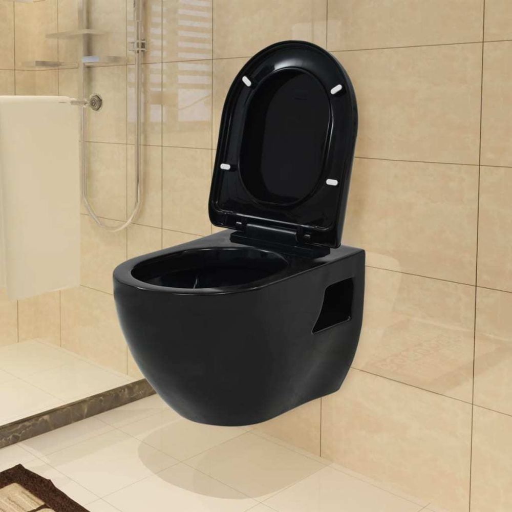 marque generique - Icaverne - Toilettes famille Toilette suspendue au mur avec réservoir caché Céramique Noir - WC