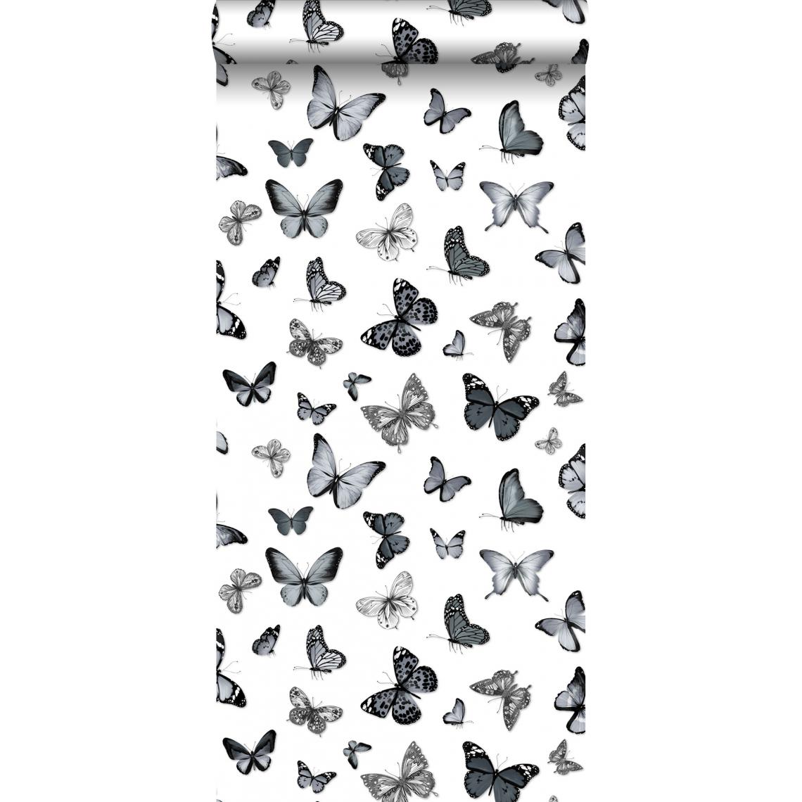 ESTAhome - ESTAhome papier peint papillons noir et blanc - 138512 - 53 cm x 10,05 m - Papier peint