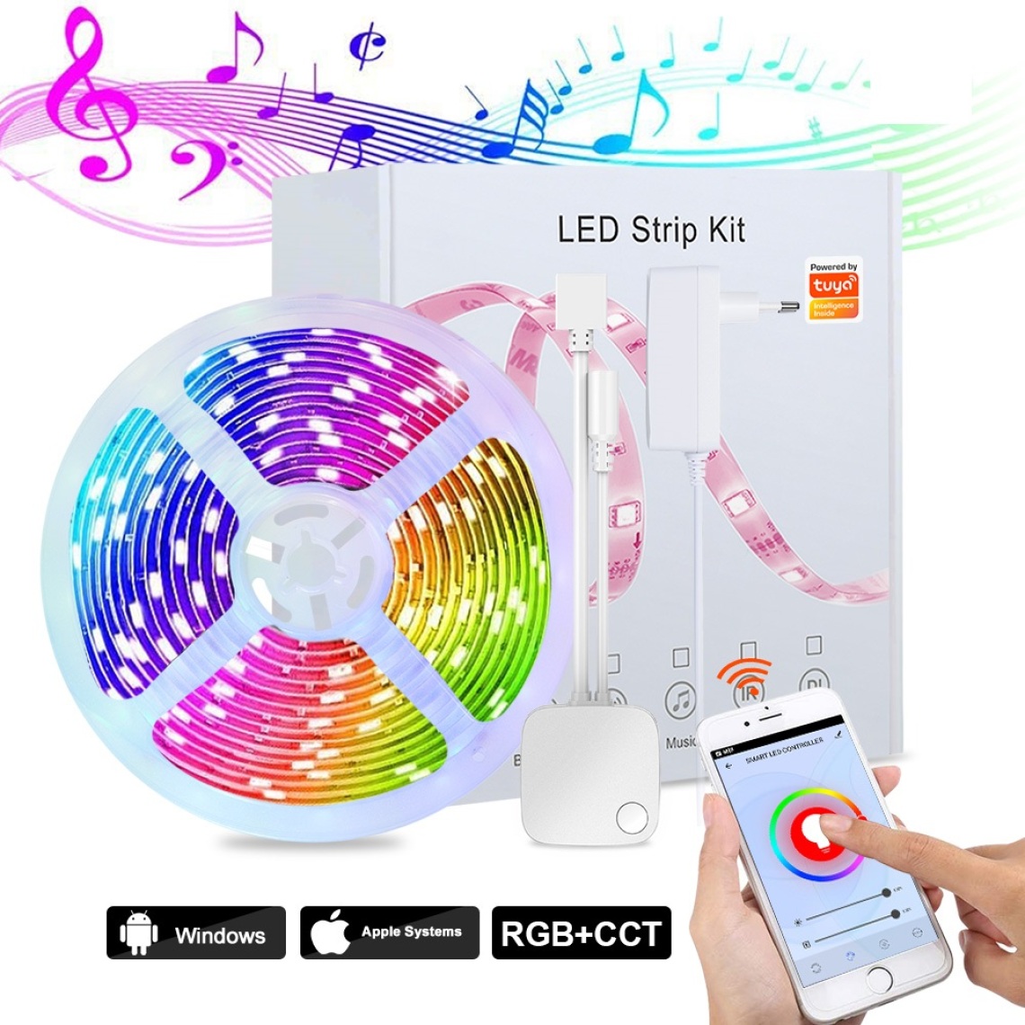Lampesecoenergie - Kit de bandes lumineuses 5 Metre RGB+CCT WIFI intelligentes pour la musique compatibles avec Alexa, Google Assistant - Ruban LED