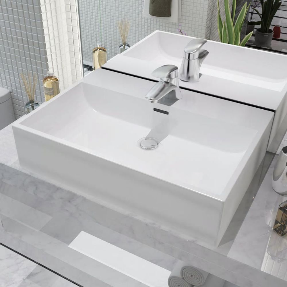 Vidaxl - Vasque avec trou de robinet en céramique Blanc 60,5x42,5x14,5cm | Blanc - Lavabo
