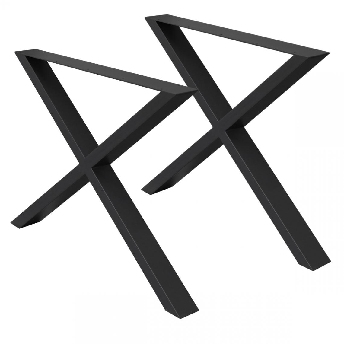 Ecd Germany - Set 2 pieds de table pour bureau 60x70cm forme X en acier noir design industriel - Pieds & roulettes pour meuble