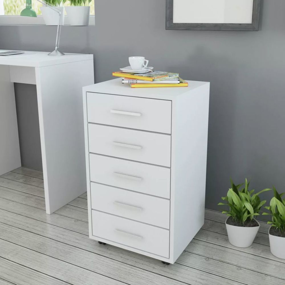 marque generique - Moderne Armoires et meubles de rangement ensemble Ramallah Caisson à tiroir de bureau avec roulettes et 5 tiroirs blanc - Casiers de rangement