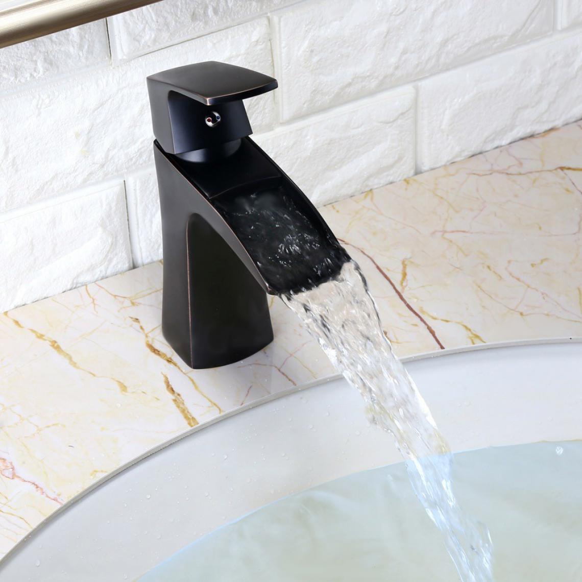 Lookshop - Robinet lavabo mitigeur contemporain avec bec en cascade en laiton massif Noir antique - Robinet de lavabo