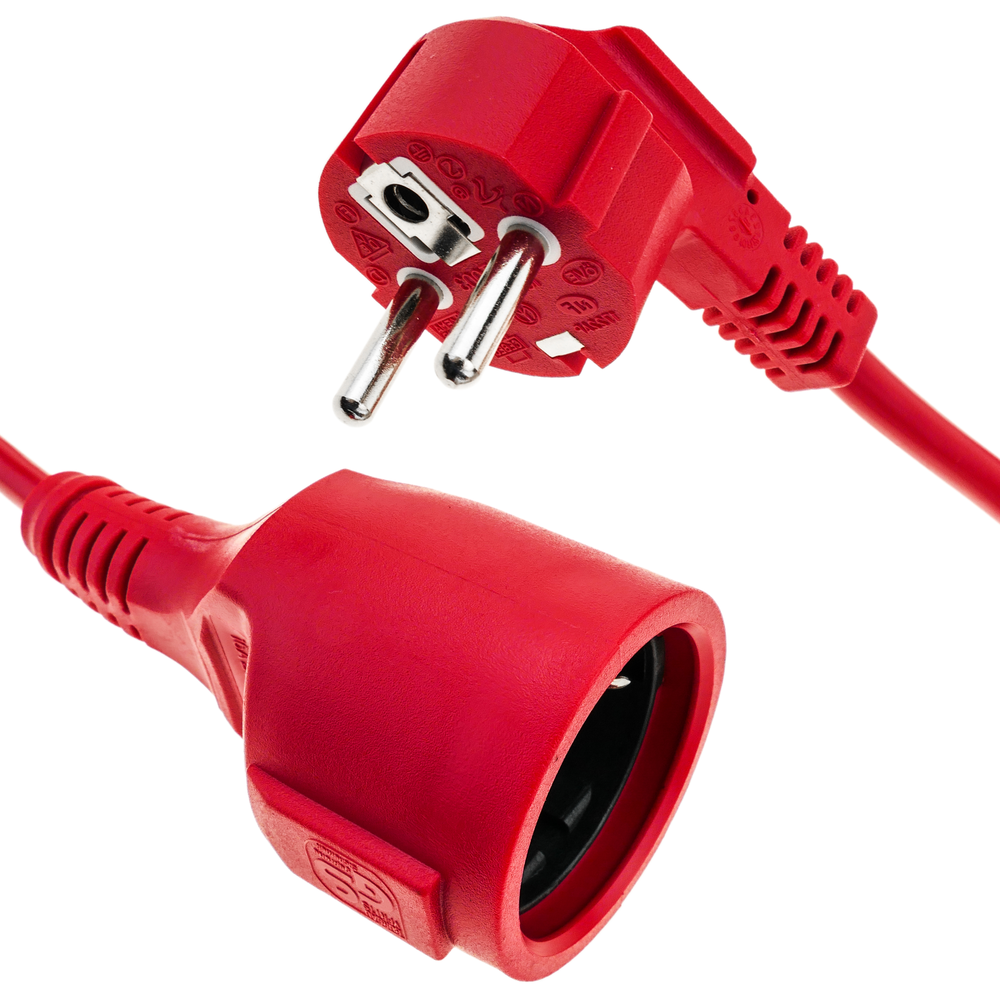 Bematik - Prolongateur Extension de câble électrique schuko mâle à femelle 10 m rouge - Fils et câbles électriques