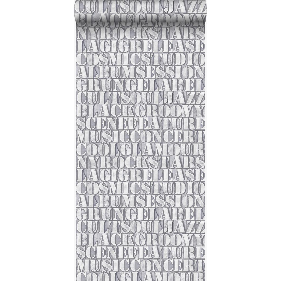 Origin - Origin papier peint vieilles lettres imprimées en fer gris clair - 347594 - 53 cm x 10.05 m - Papier peint