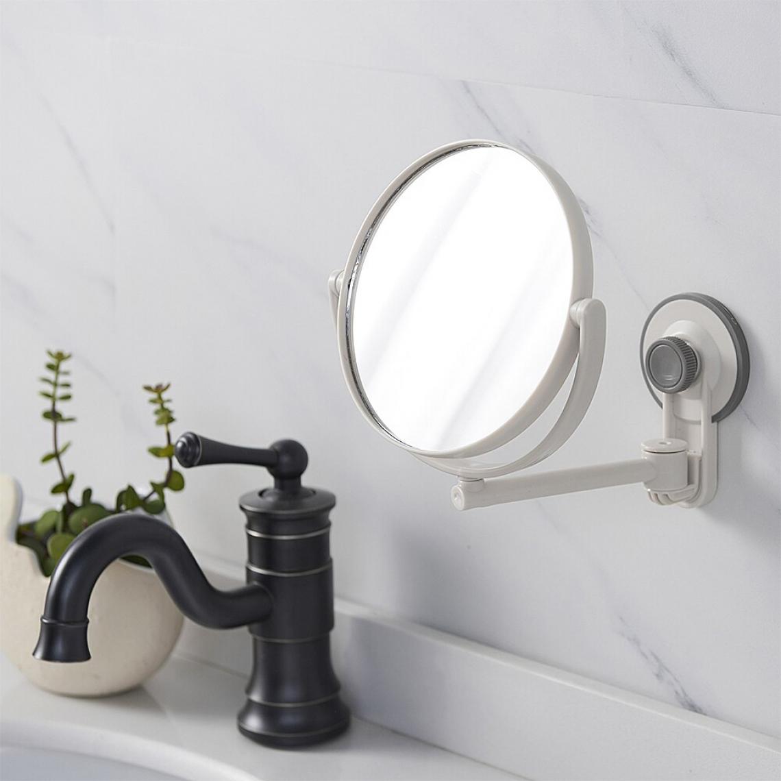 Universal - Miroir de maquillage mural double face léger réglable rotatif imperméable miroir de maquillage perforé gratuit | miroir de bain(Beige) - Miroir de salle de bain