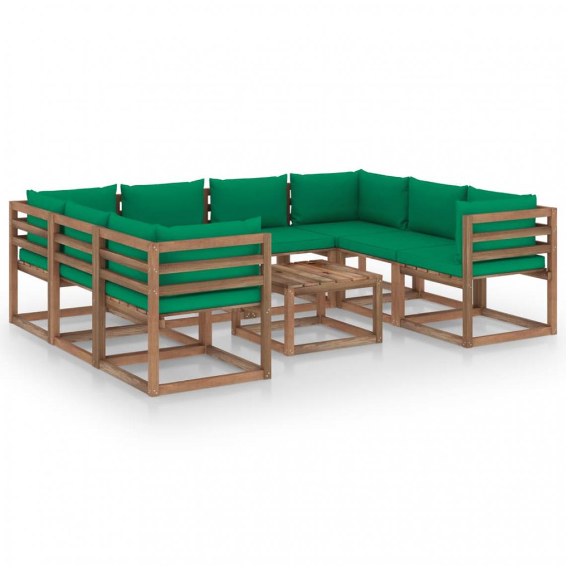Chunhelife - Salon de jardin 9 pcs avec coussins vert - Ensembles canapés et fauteuils