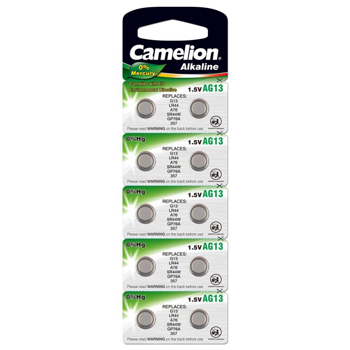 Camelion - Camelion AG13/LR44/LR1154/357 Pack de 10 Piles jetables pour Appareil photo - Piles rechargeables