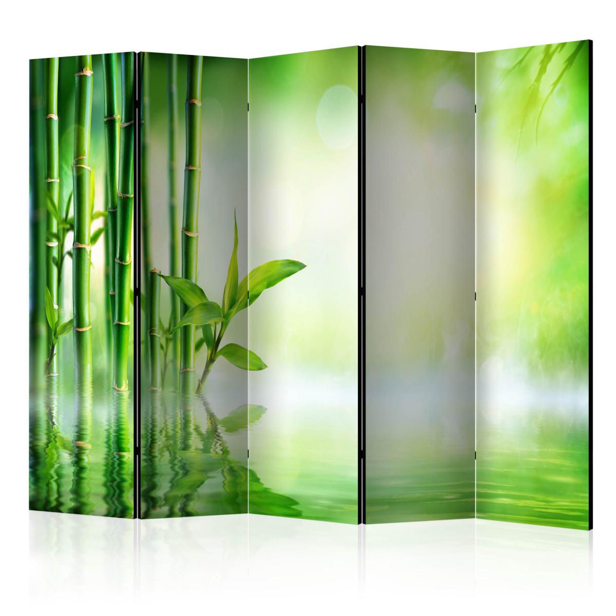 Bimago - Paravent 5 volets - Green Bamboo II [Room Dividers] - Décoration, image, art | 225x172 cm | XL - Grand Format | - Cloisons