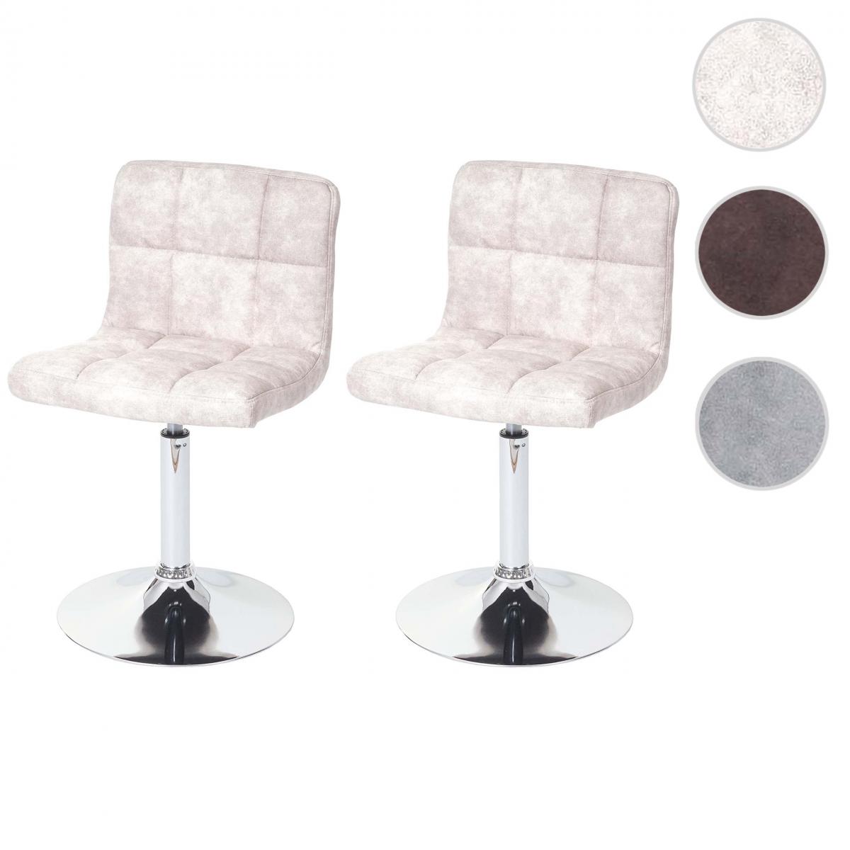 Mendler - 2x chaise de salle à manger Kavala, fauteuil oscillant, imitation de daim, chromé ~ vintage gris clair - Ensembles tables et chaises