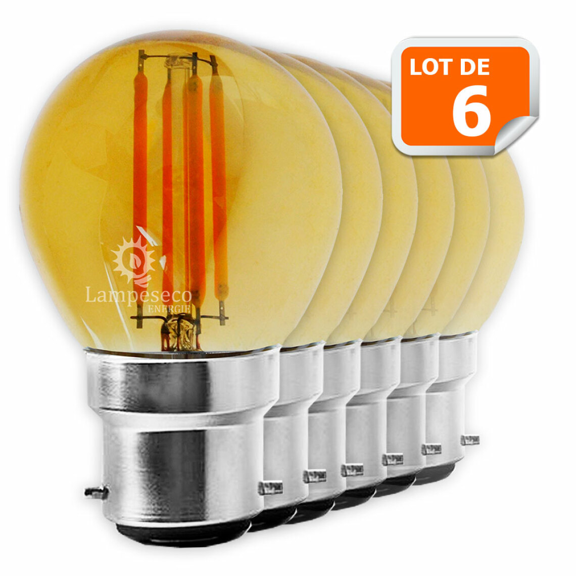 Lampesecoenergie - Lot de 6 Ampoules Led Filament forme G45 4 Watt (éq 42 watts) Culot B22 - Ampoules LED