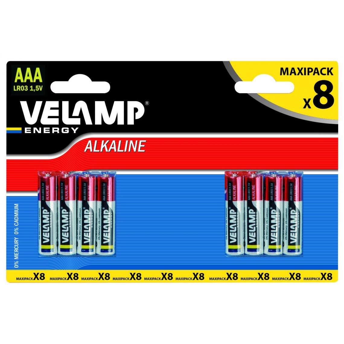 Velamp - Pile alcaline MINI STILO LR03 AAA 1.5V - Blister de 8 - Piles standard
