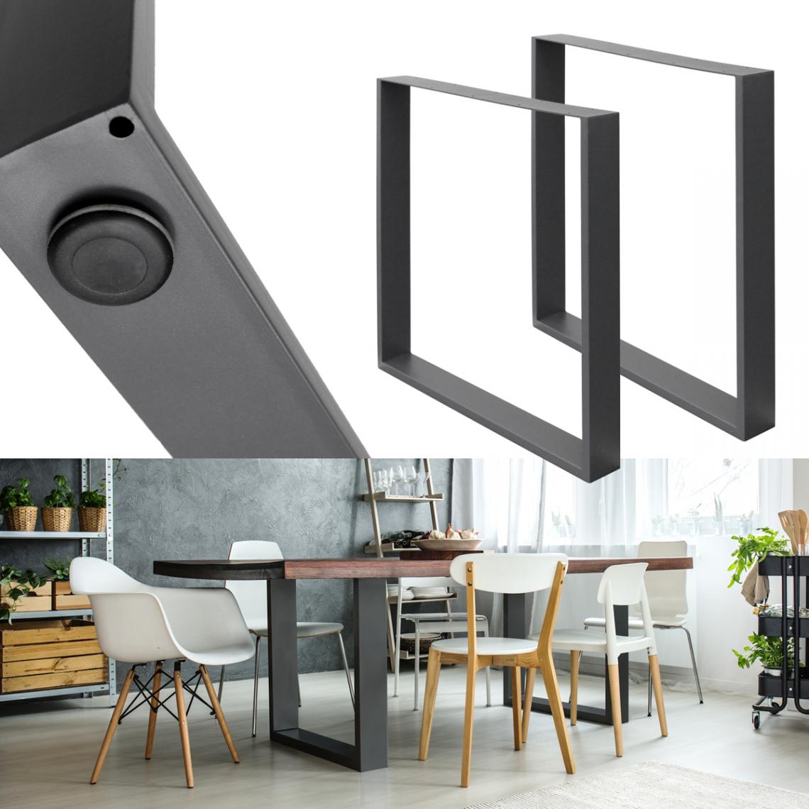 Ecd Germany - Set 2 Pieds de table industriel rectangulaire support banc meuble gris 70x72cm - Pieds & roulettes pour meuble