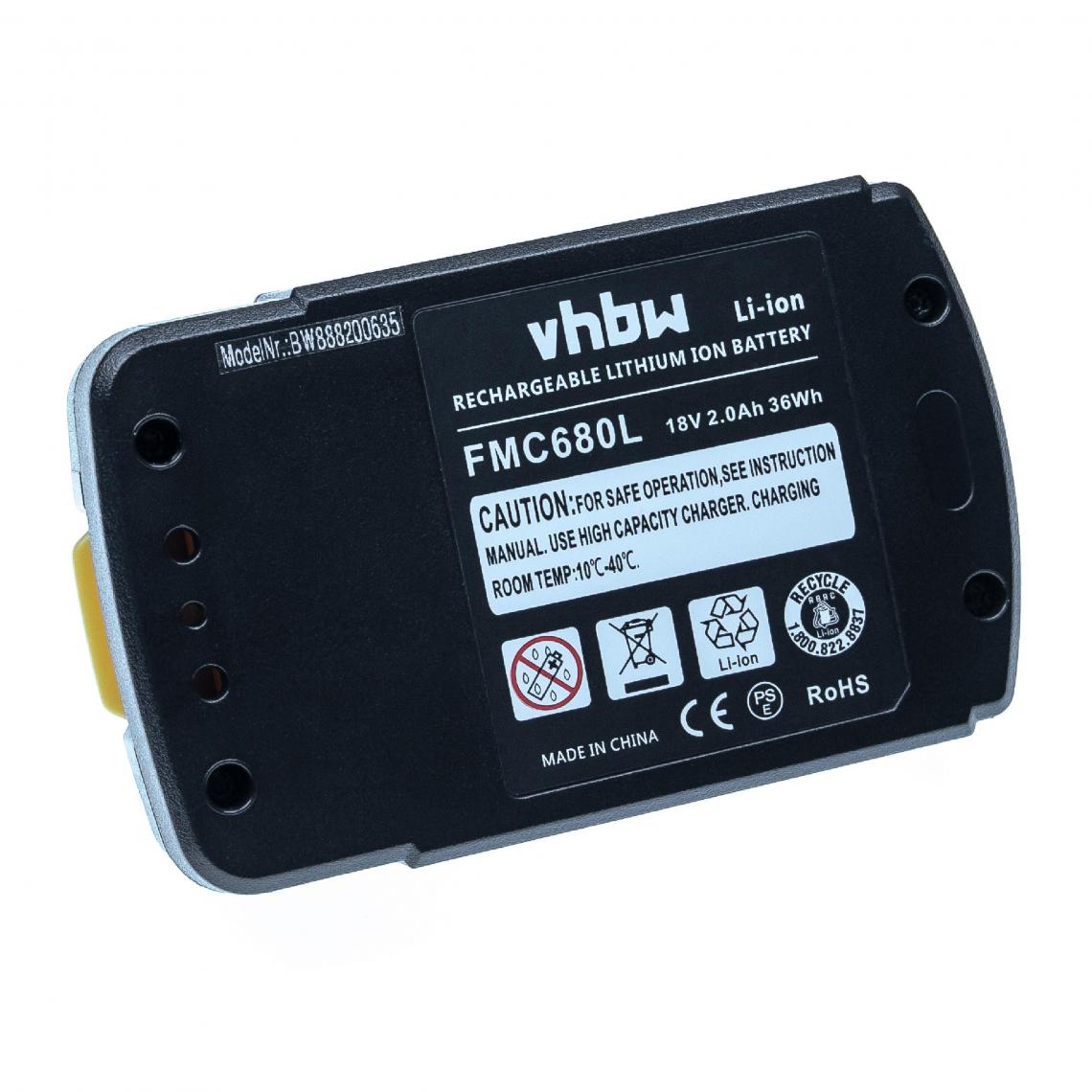 Vhbw - vhbw Batterie compatible avec Stanley FMC770B-XE, LB2X4020, LBX20, LBXR20, PCC680L, PCC685L outil électrique (2000 mAh, Li-ion, 18 V) - Accessoires vissage, perçage