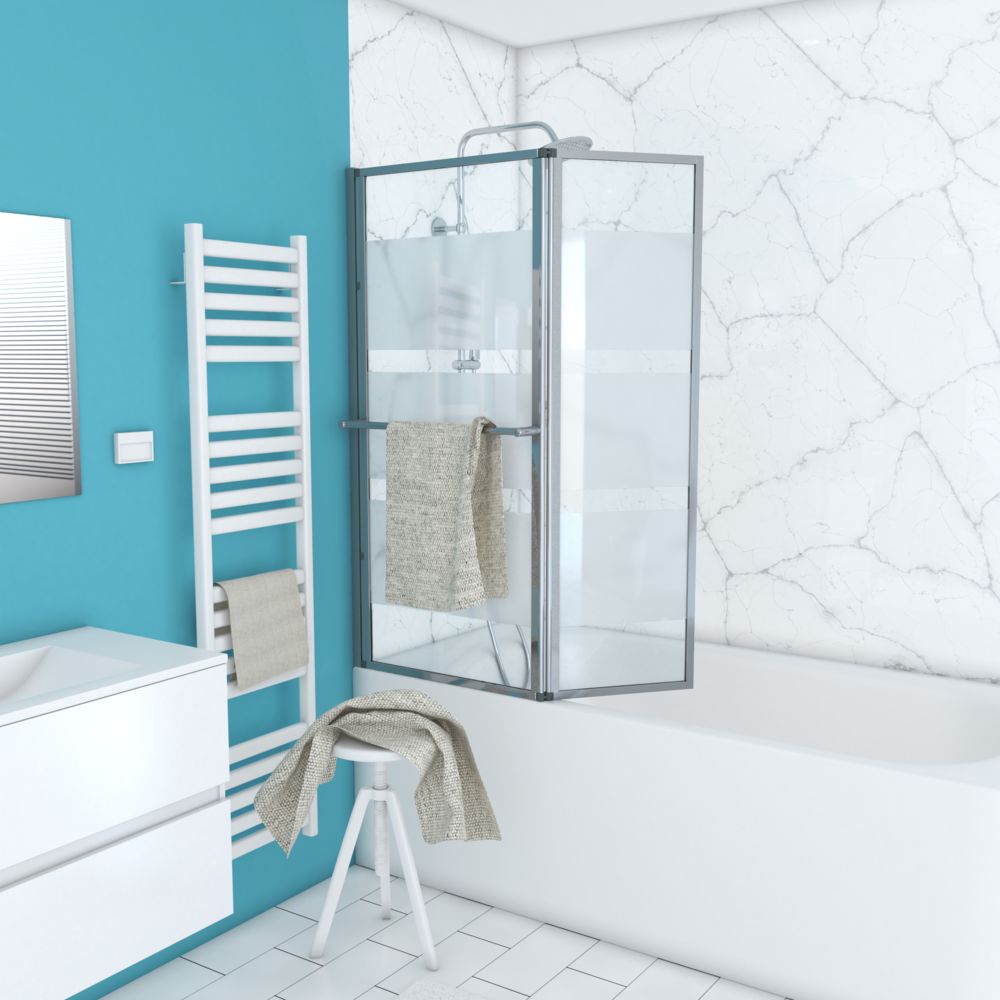 Aurlane - Pare baignoire relevable avec volet 139x105cm - Profilé aluminium chrome et verre transparent avec bande dépolie - HERITAGE - Pare-baignoire