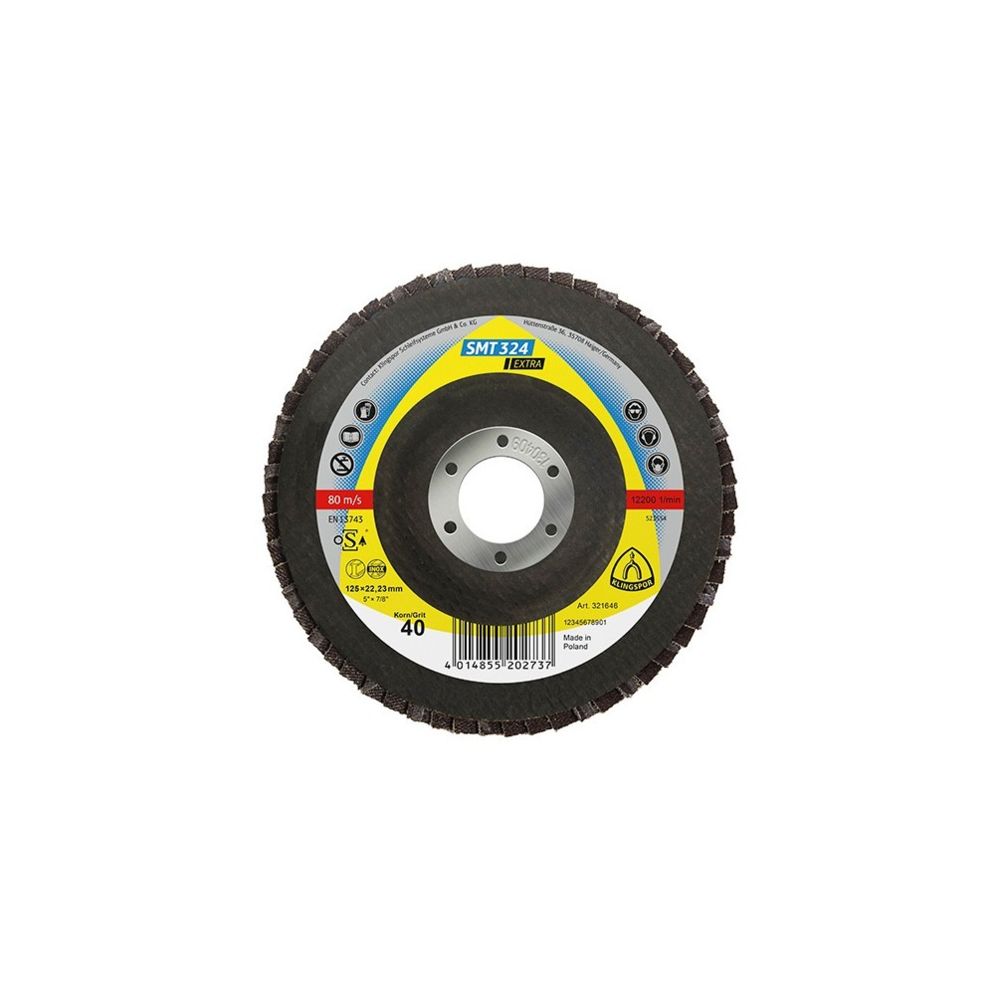 Klingspor - 10 disques/plateaux plats à lamelles zirconium EXTRA SMT 324 D. 125 x 22,23 mm Gr 60 - 321648 - Klingspor - Accessoires ponçage