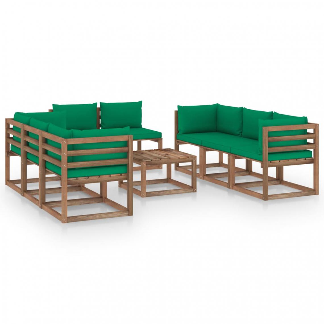 Chunhelife - Salon de jardin 9 pcs avec coussins Vert - Ensembles canapés et fauteuils
