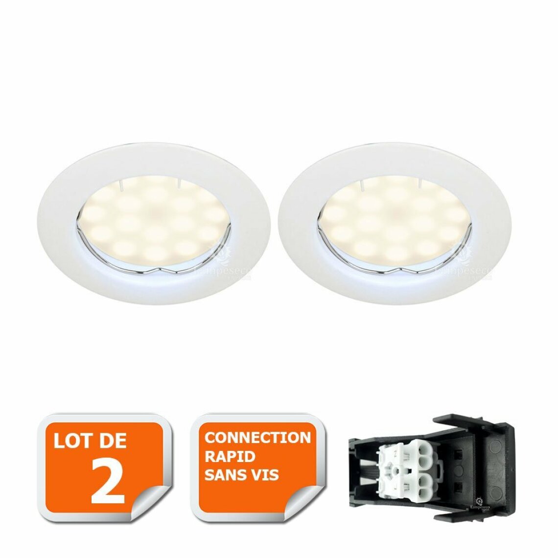 Lampesecoenergie - LOT DE 2 SPOT ENCASTRABLE FIXE LED RONDE BLANC GU10 230V ECLAIRE COMME 50W - Boîtes d'encastrement