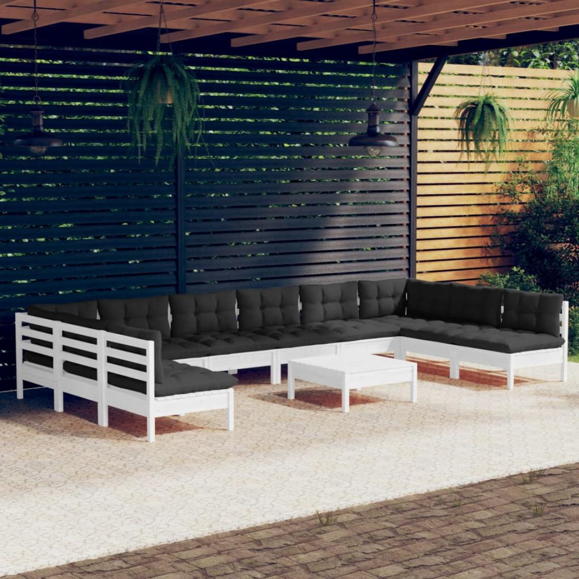 Vidaxl - vidaXL Salon de jardin 11 pcs avec coussins Blanc Bois de pin solide - Ensembles canapés et fauteuils