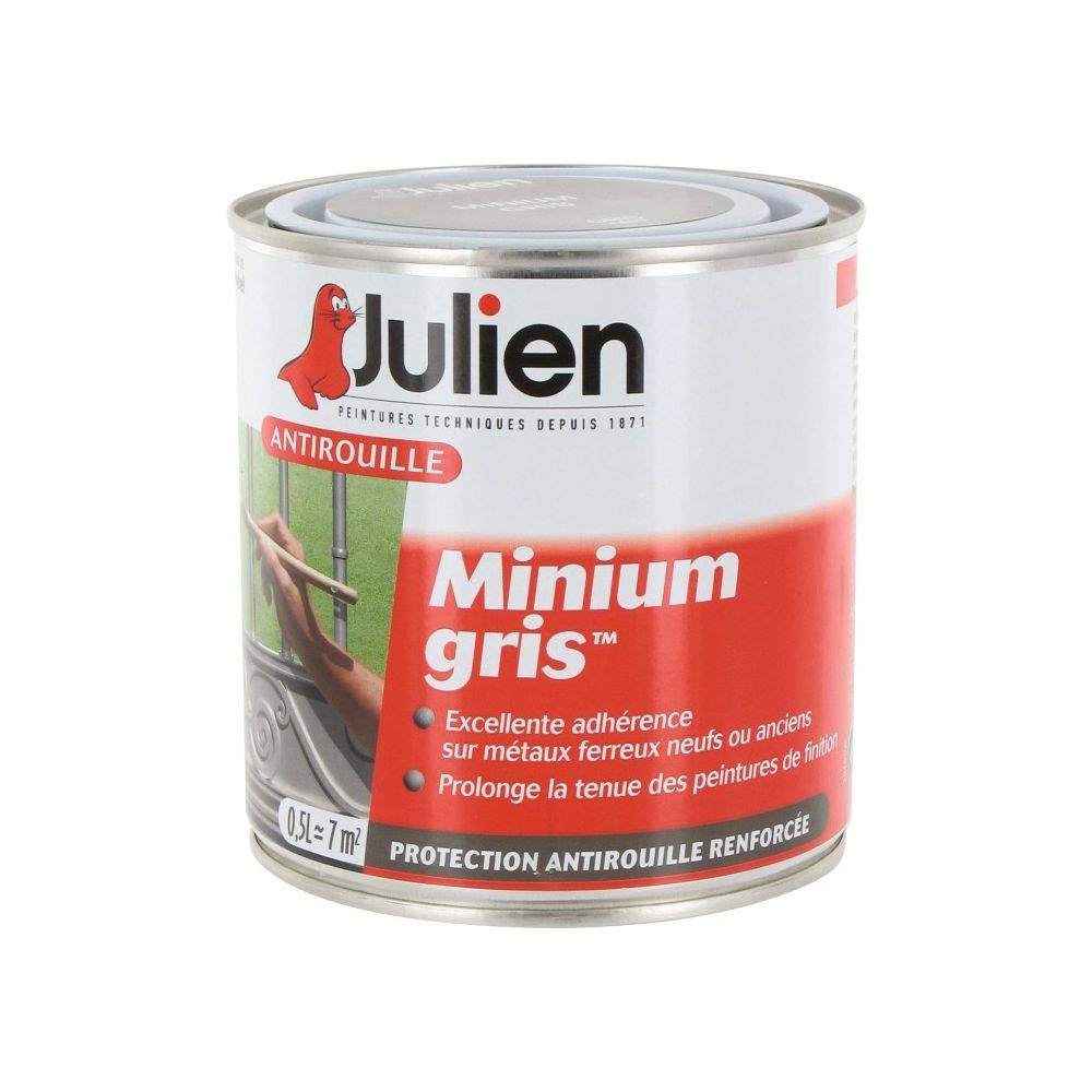 Julien - Primaire antirouille - Minium Gris - Protection anti-corrosion durable - 500 ml - JULIEN - Produit préparation avant pose