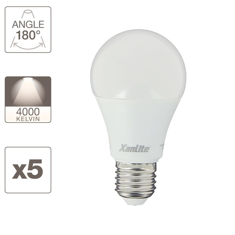 Xanlite - Lot x5 Ampoules LED standard, culot E27, conso 9W, eq. 60W, blanc neutre - Ampoules LED
