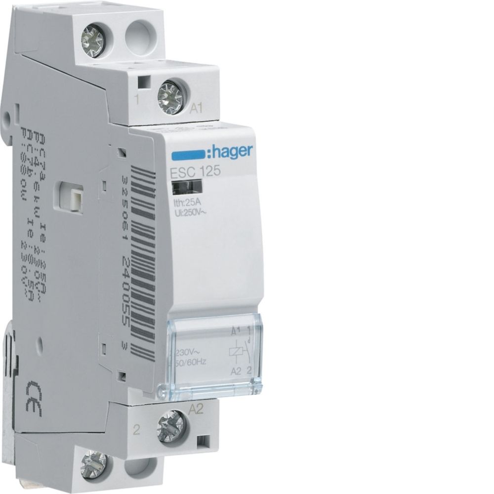 Hager - contacteur modulaire - 25a - 1 contact nf - 230v - hager esc125 - Télérupteurs, minuteries et horloges