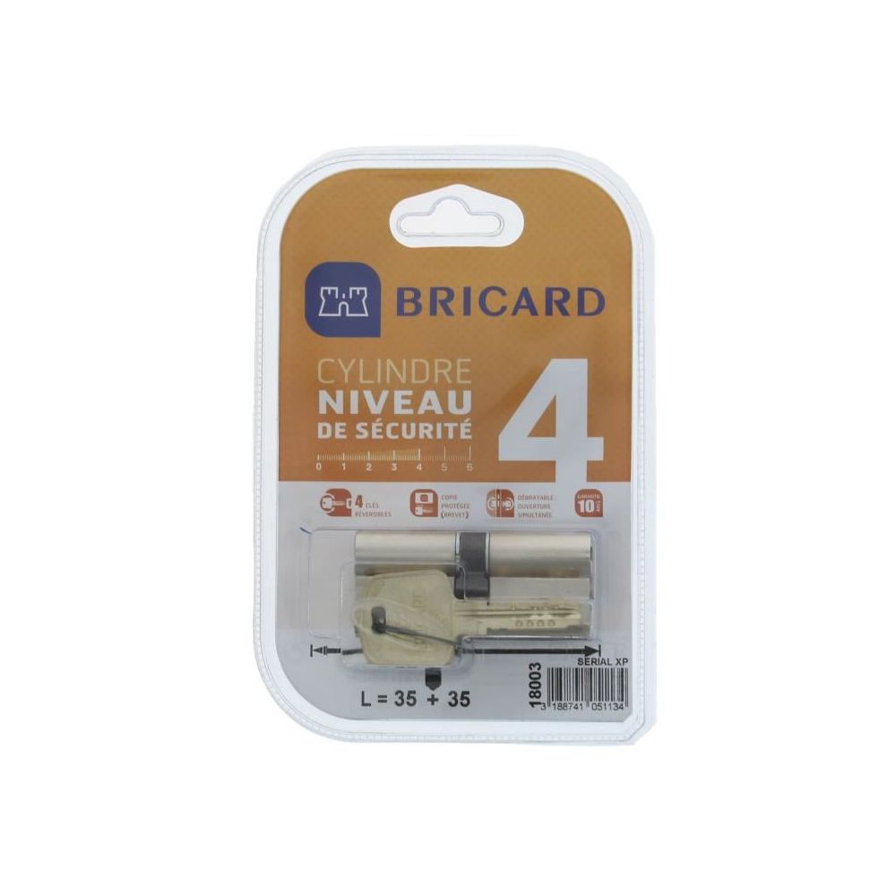 Bricard - BRICARD SERIAL XP 18003 Cylindre 35+35 mm double entrée nickelé niveau de sécurité 4 - Cylindre de porte