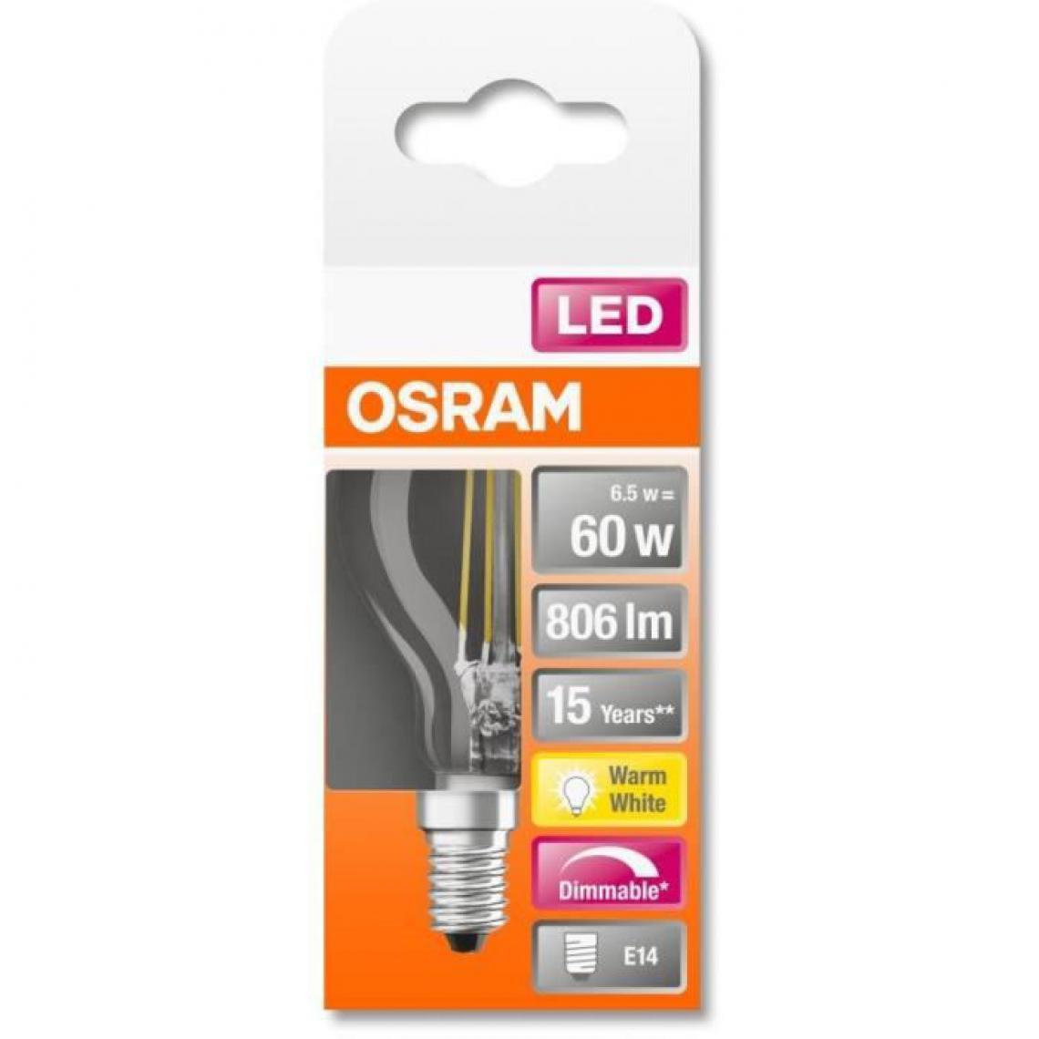 Osram - Ampoule LED Sphérique clair filament variable - 6,5W - Ampoules LED