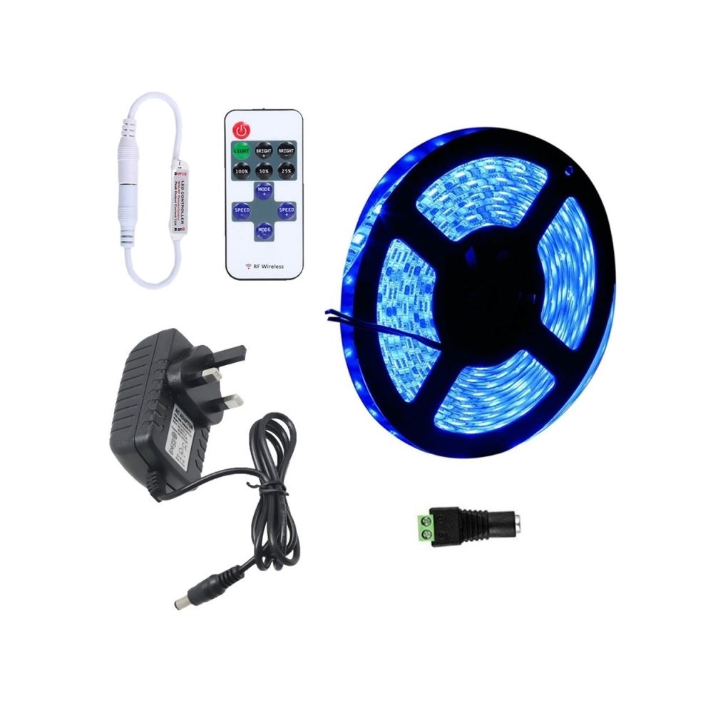 Wewoo - Ruban LED Waterproof Epoxyde Kit de barrette d'éclairage à intensité variable, SMD 2835 5 m, étanche pour intérieur, lampe contrôle à distance à 11 touches 300LEDs UK Plug (Bleu) - Ruban LED