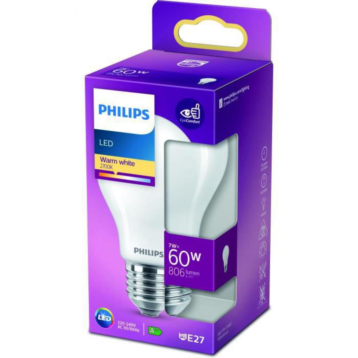 Philips - Philips ampoule LED Equivalent 60W E27 Blanc chaud Non dimmable, Plastique - Ampoules LED