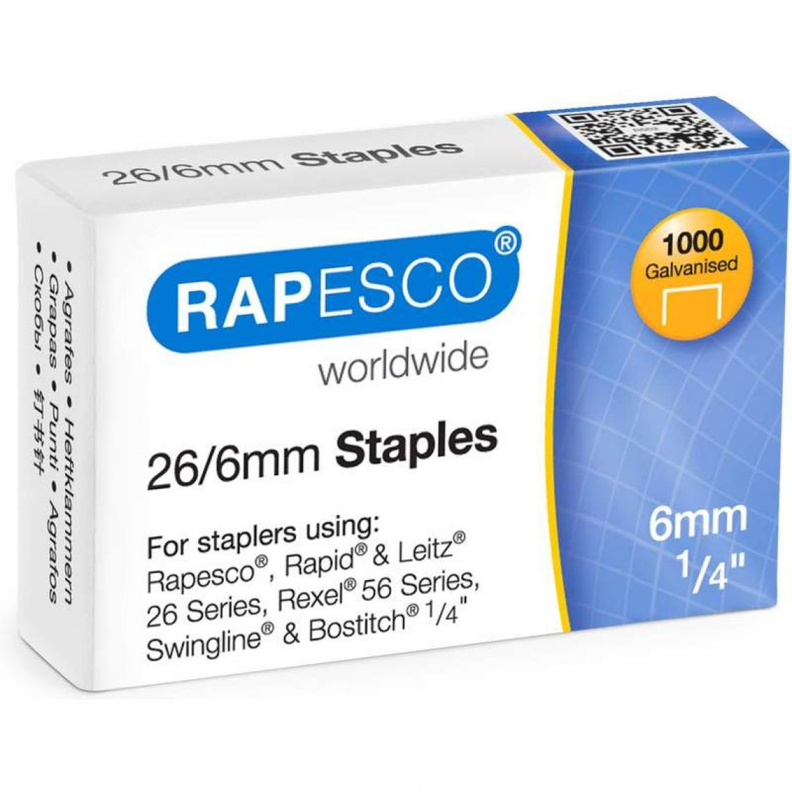 Rapesco - RAPESCO Agrafes 26/6, 1.000 pièces, galvanisé () - Boulonnerie