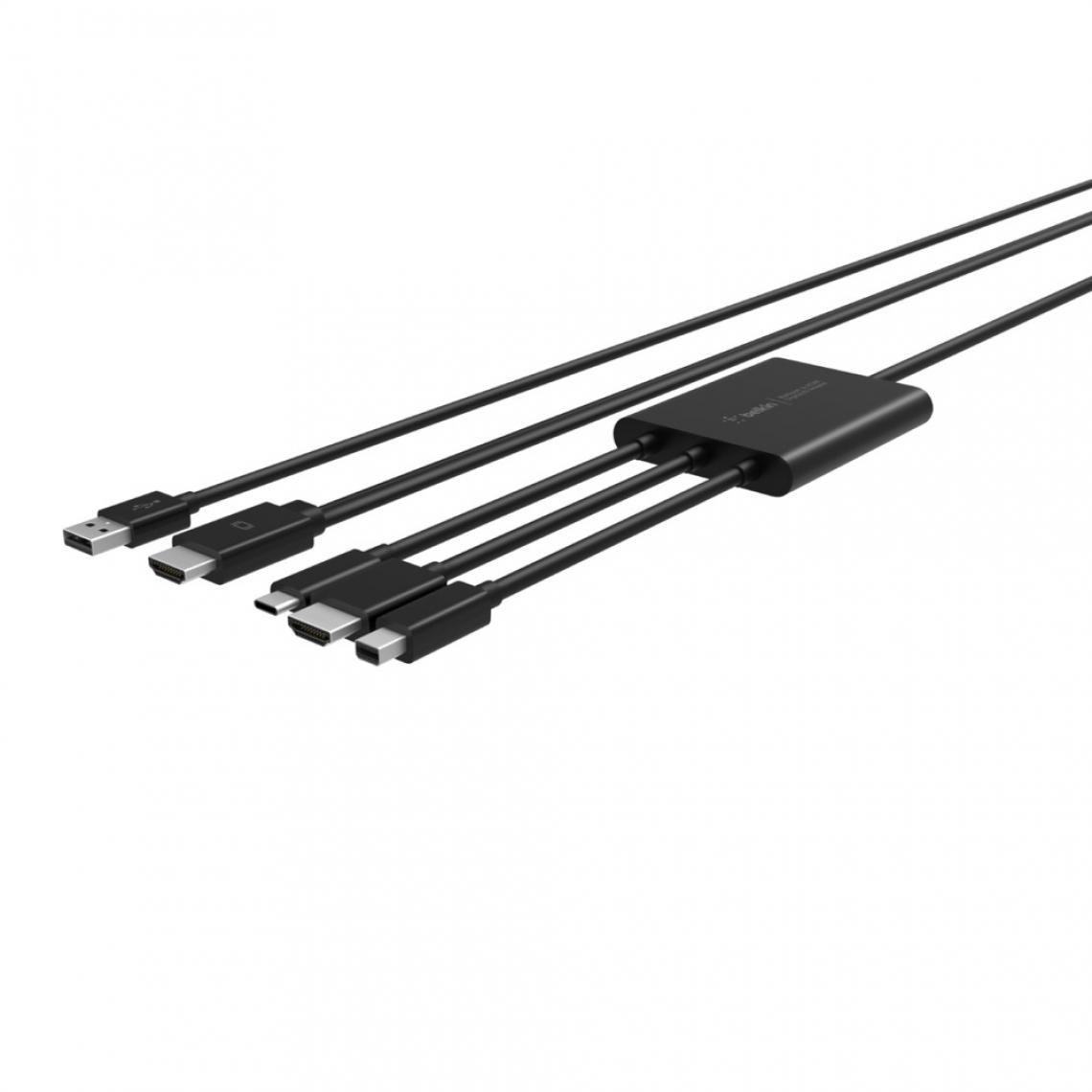 Belkin - Adaptateur pour vidéoprojecteur entré HDMI 2.4 m et multisortie pour PC HDMI USB-C VGA Mini Displayport - Adaptateurs