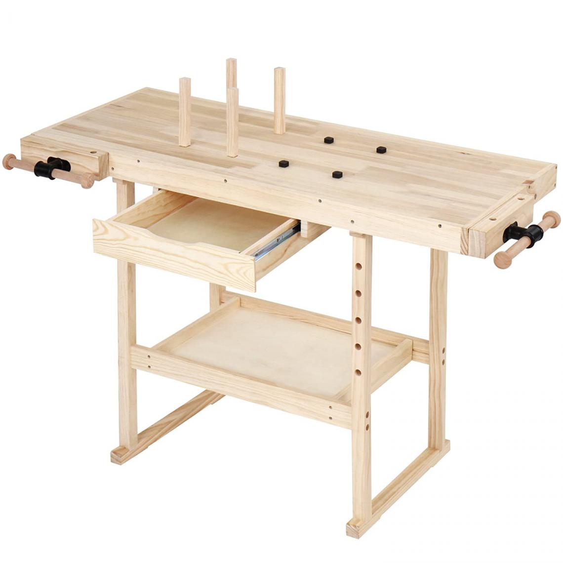 Helloshop26 - Établi d'atelier en bois de pin avec tiroir et étagère charge max 200 kg 127 cm banc table de travail bricolage menuisier 01_0000429 - Etablis