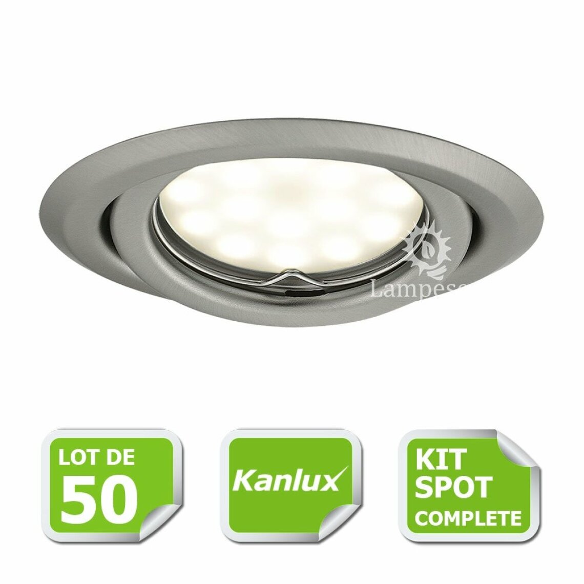 Kanlux - Kit complete de 50 Spots encastrable chrome mat orientable marque Kanlux avec GU10 LED 5W blanc froid 6000K - Boîtes d'encastrement