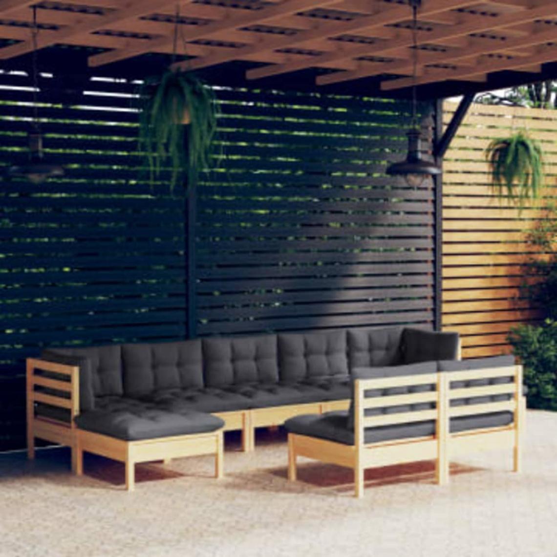 Vidaxl - vidaXL Salon de jardin 9 pcs avec coussins gris Bois de pin - Ensembles canapés et fauteuils