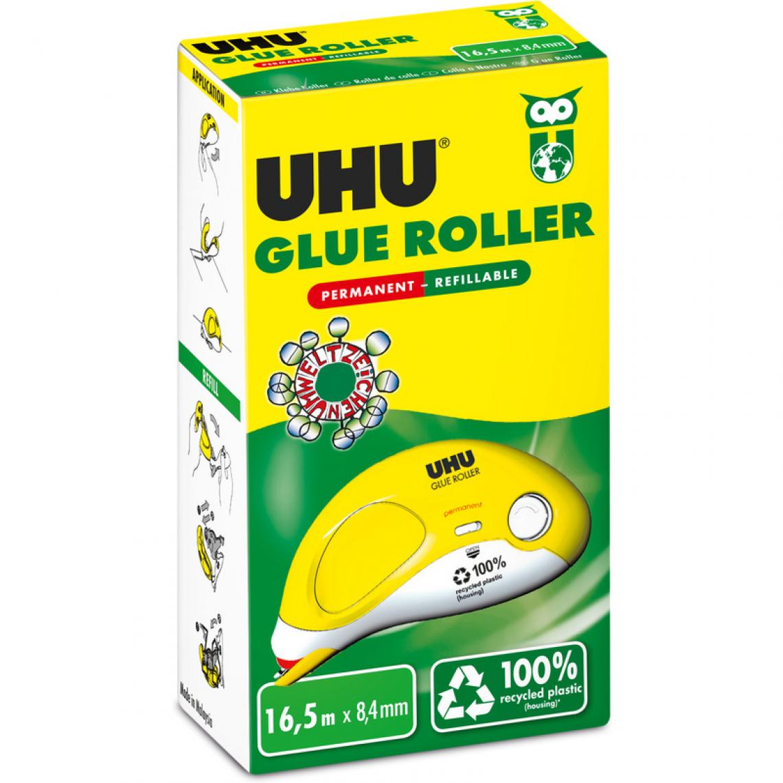 Uhu - UHU Roller de colle GLUE Roller, permanent, 8,4 mm x 16,5 mm () - Colles et pistolets à colle