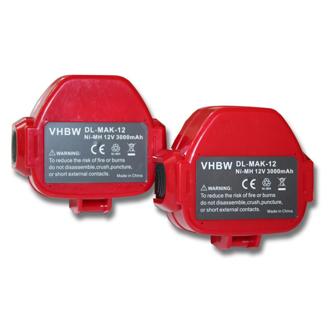 Vhbw - vhbw 2x batterie compatible avec Makita DA312DZ, ML120, ML121 Head Lamp, ML122 outil électrique (3000mAh NiMH 12V) - Clouterie