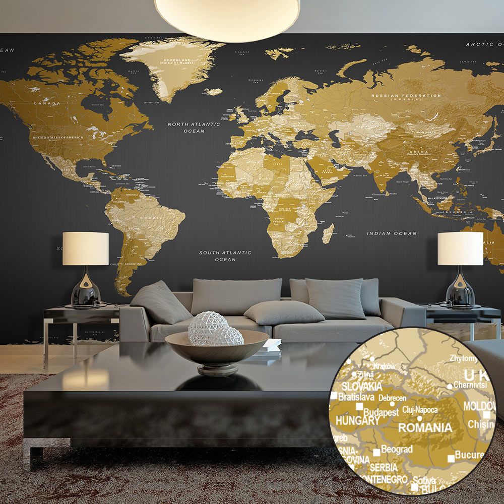 Bimago - Papier peint XXL - World Map: Modern Geography II - Décoration, image, art | Carte du monde | 500x280 cm | XXl - Grand Format | - Papier peint