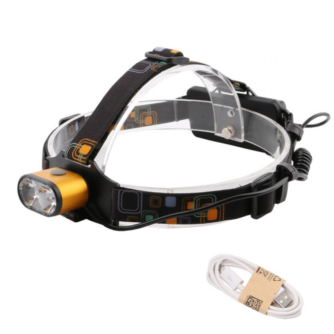 Wewoo - Lampe frontale LED 2LED T6 USB Rechargeable Extérieur Phares Étanches Camping - Lampes portatives sans fil