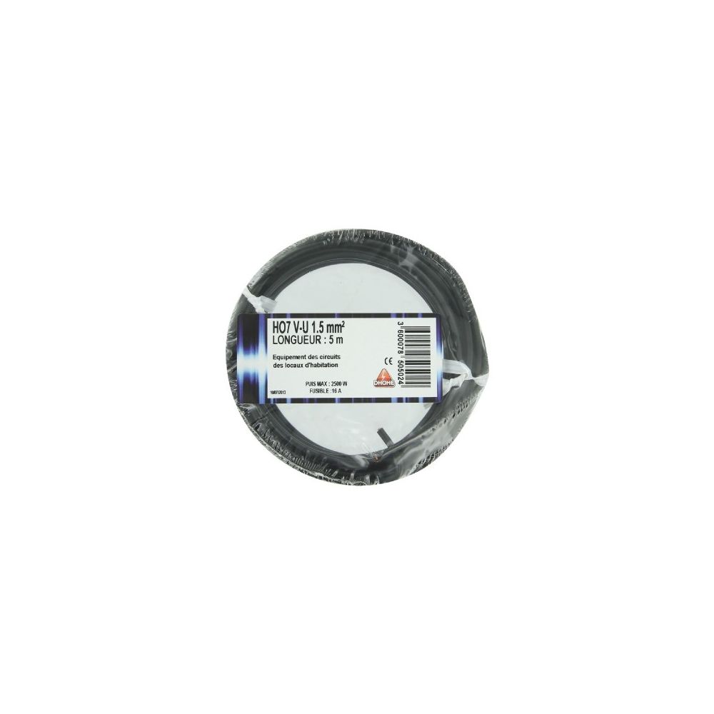 Dhome - H07 v-u 1,5 mm² vg 10 noir - Fils et câbles électriques