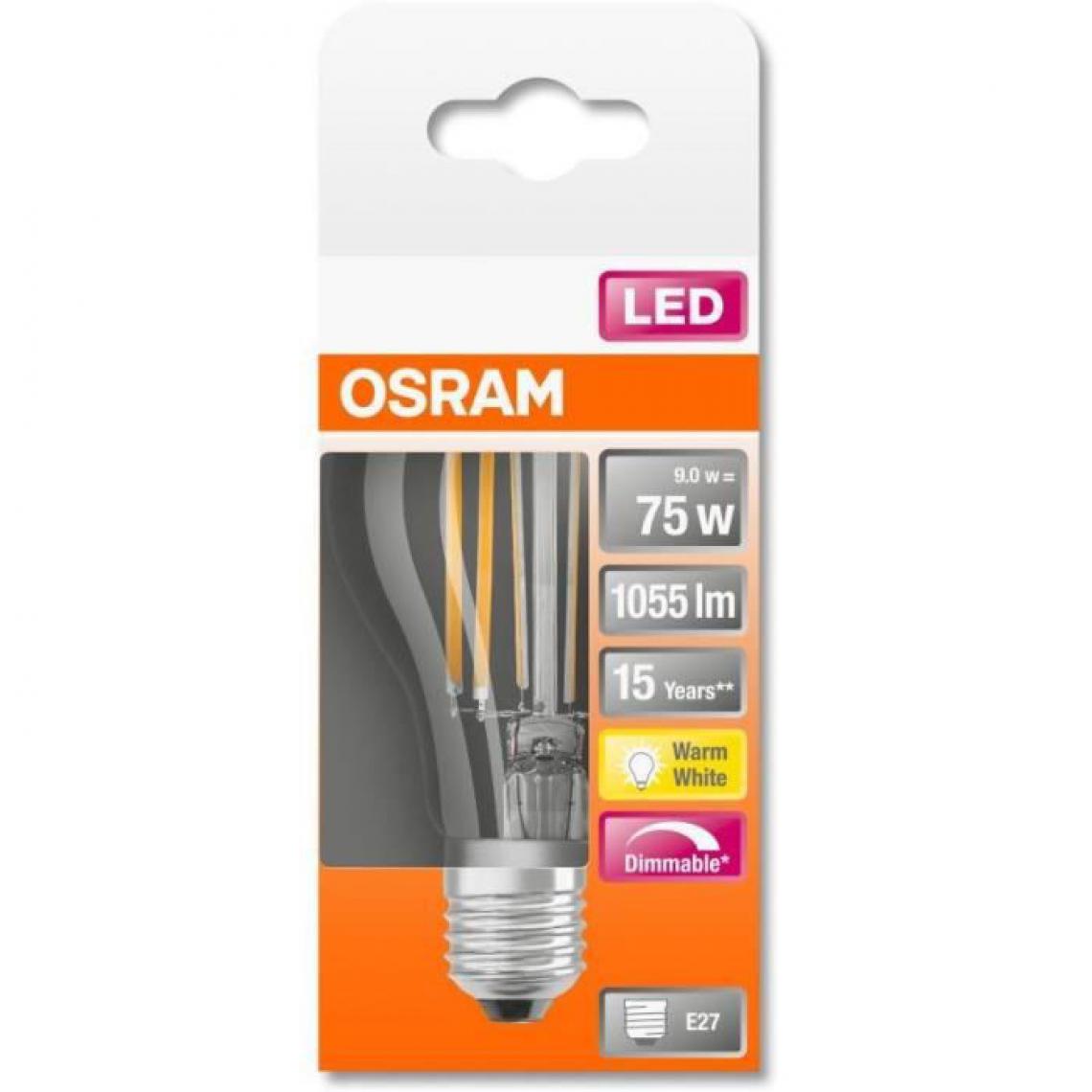 Osram - Ampoule LED Standard clair filament variable - 9W - Ampoules LED