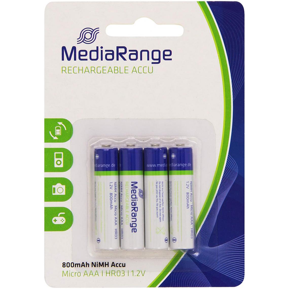 Mediarange - Pack de 4 piles rechargeable Mediarange NiMH Micro AAA HR03 1.2V - Piles spécifiques