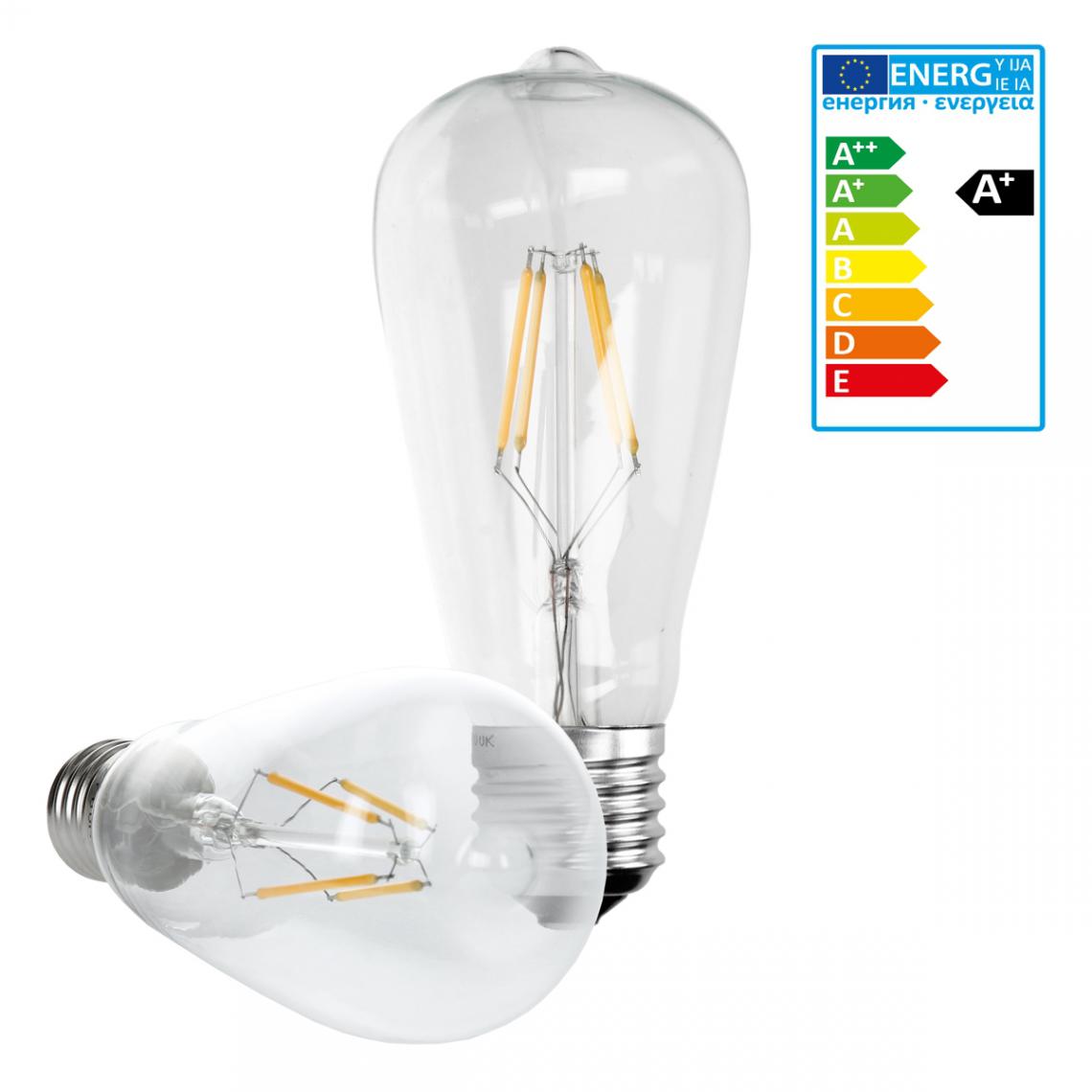 Ecd Germany - ECD Germany 6 x Ampoule LED Filament E27 Classic Edison 4W 408 Lumens 120 ° Angle de faisceau AC 220-240V environ 20W ampoule à incandescence Blanc chaud - Ampoules LED
