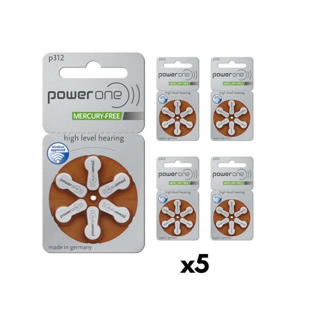 Power One - PowerOne 312 : Piles Auditives Sans Mercure, 5 Plaquettes - Piles rechargeables