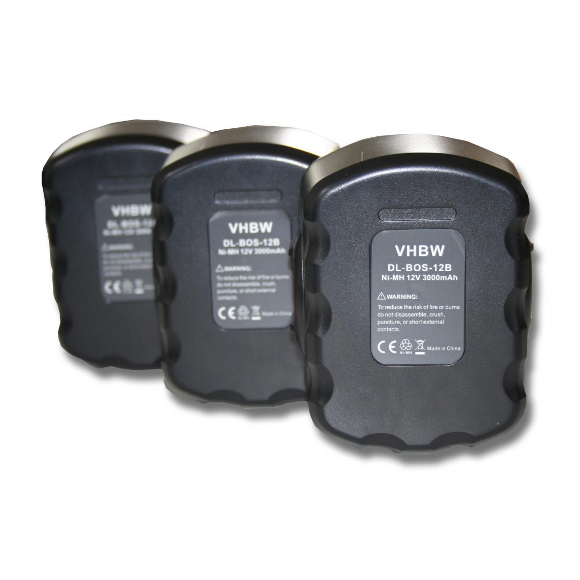 Vhbw - vhbw 3x Batteries remplacement pour Bosch 2 607 335 274, 2 607 335 374, 2 607 335 375, 2 607 335 395 pour outil électrique (3000 mAh, NiMH, 12 V) - Accessoires vissage, perçage